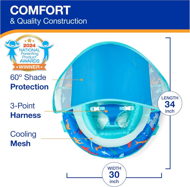 SwimWays Infant Spring Float, Baby Pool Float with Canopy & UPF Protection, Swimming Pool Accessories for Kids 3-9 Months, Shark - Image 3